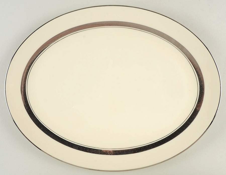 Grecian Key No Color Band (Platinum Trim, Rim) 14" Oval Serving Platter by Flintridge-1
