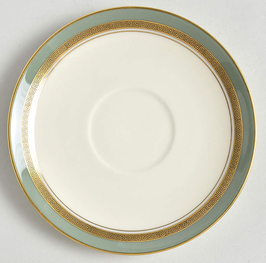 Grecian Key Sage Green (Gold Trim, Coupe) Saucer by Flintridge-1