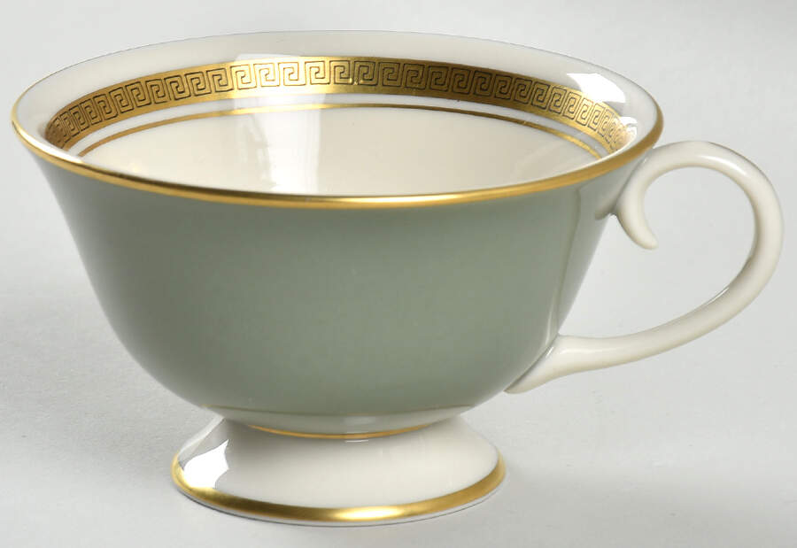 Grecian Key Sage Green (Gold Trim, Coupe) Footed Cup by Flintridge-1