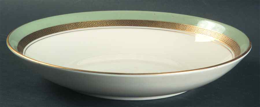 Grecian Key Sage Green (Gold Trim, Coupe) Coupe Soup Bowl by Flintridge-1