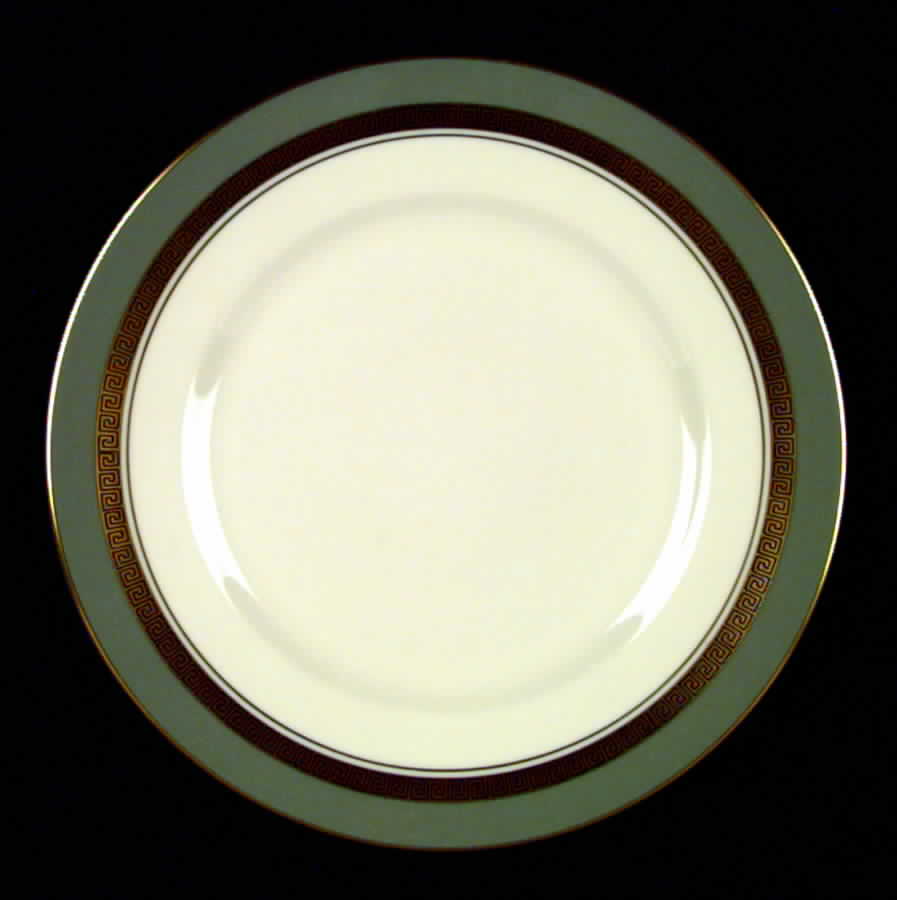 Grecian Key Sage Green (Gold Trim, Rim) Salad Plate by Flintridge-1