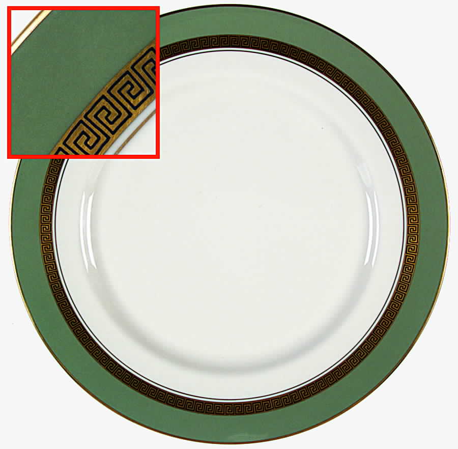 Grecian Key Sage Green (Gold Trim, Rim) Dinner Plate by Flintridge-1