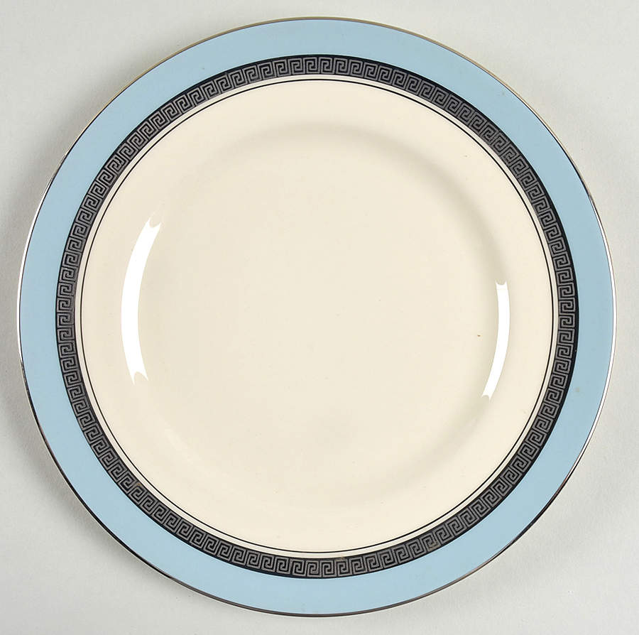 Grecian Key Strata Blue (Platinum Trim, Rim) Salad Plate by Flintridge-1