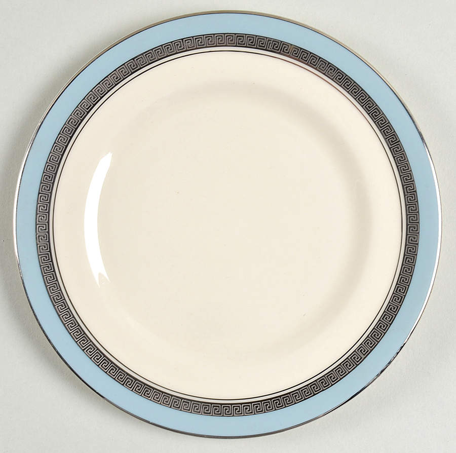Grecian Key Strata Blue (Platinum Trim, Rim) Bread & Butter Plate by Flintridge-1