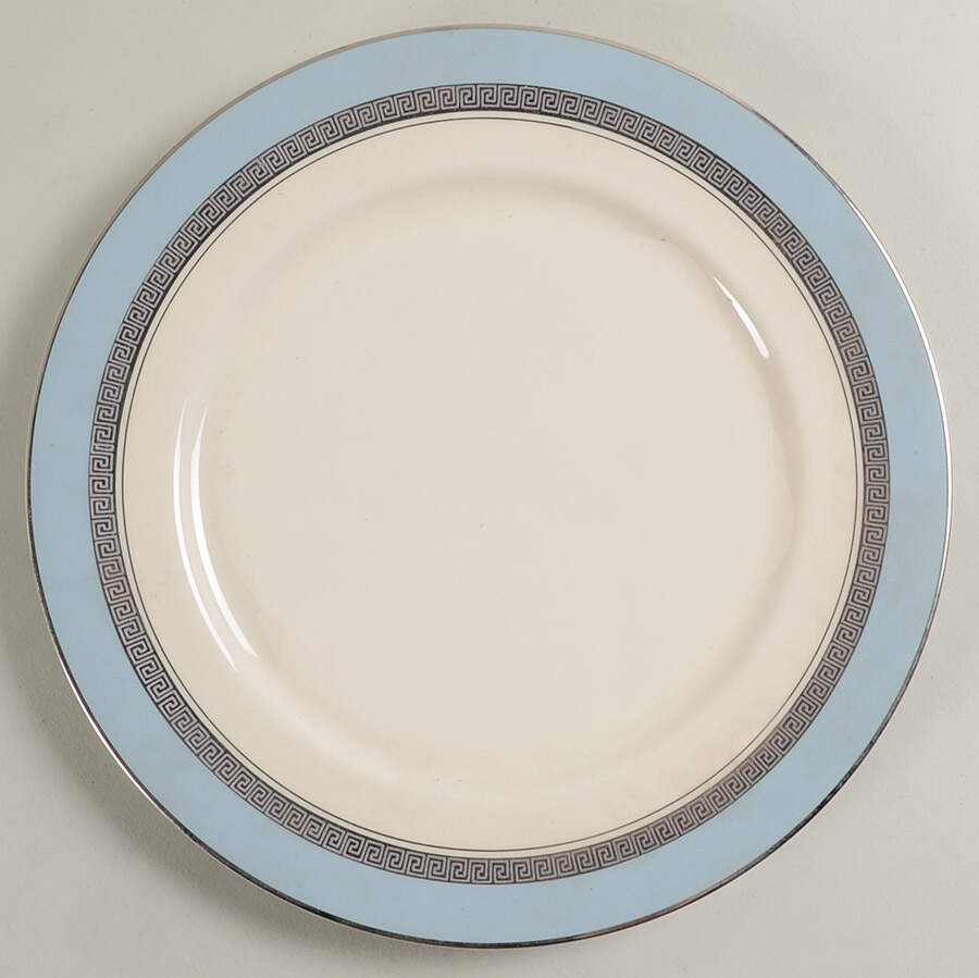 Grecian Key Strata Blue (Platinum Trim, Rim) Dinner Plate by Flintridge-1