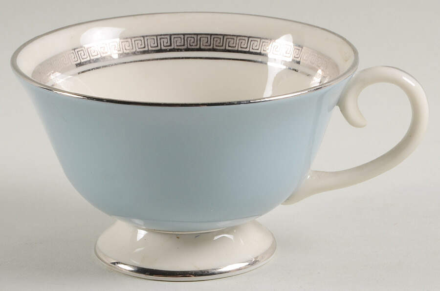 Grecian Key Strata Blue (Platinum Trim, Rim) Footed Cup by Flintridge-1