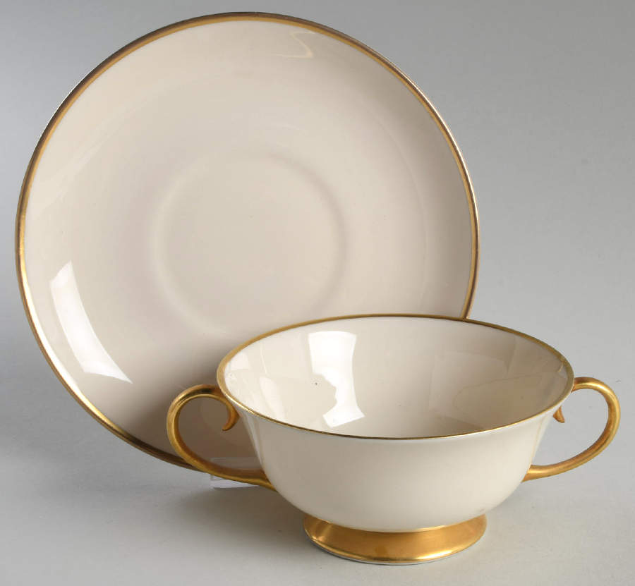 Huntington (Rim) Footed Cream Soup Bowl & Saucer Set by Flintridge-1