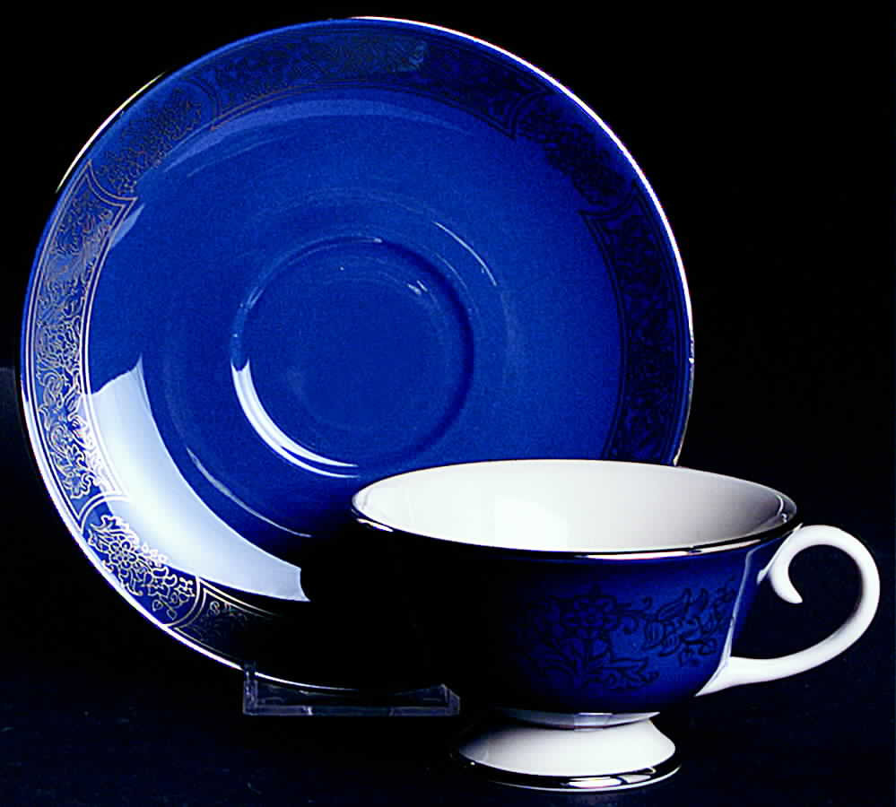 Madeira Mystic Blue (Rim) Footed Cup & Saucer Set by Flintridge-1