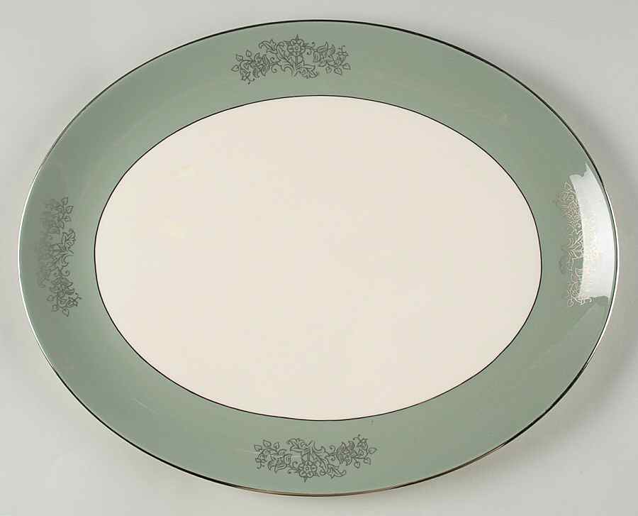 Madeira Sage Green (Rim) 15" Oval Serving Platter by Flintridge-1