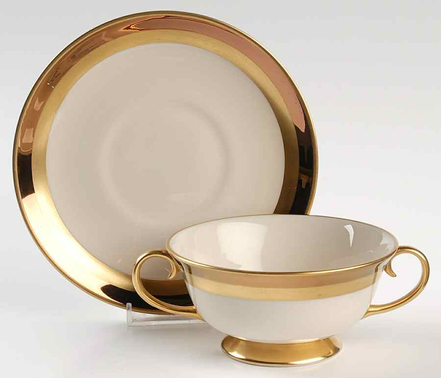 Marquis (Coupe, Flintridge Backstamp) Footed Cream Soup Bowl & Saucer Set by Flintridge-1