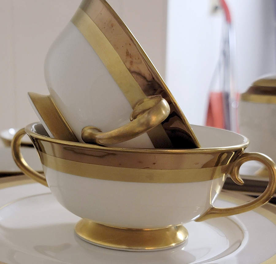 Marquis (Rim, Flintridge Backstamp) Footed Cream Soup Bowl & Saucer Set by Flintridge-1