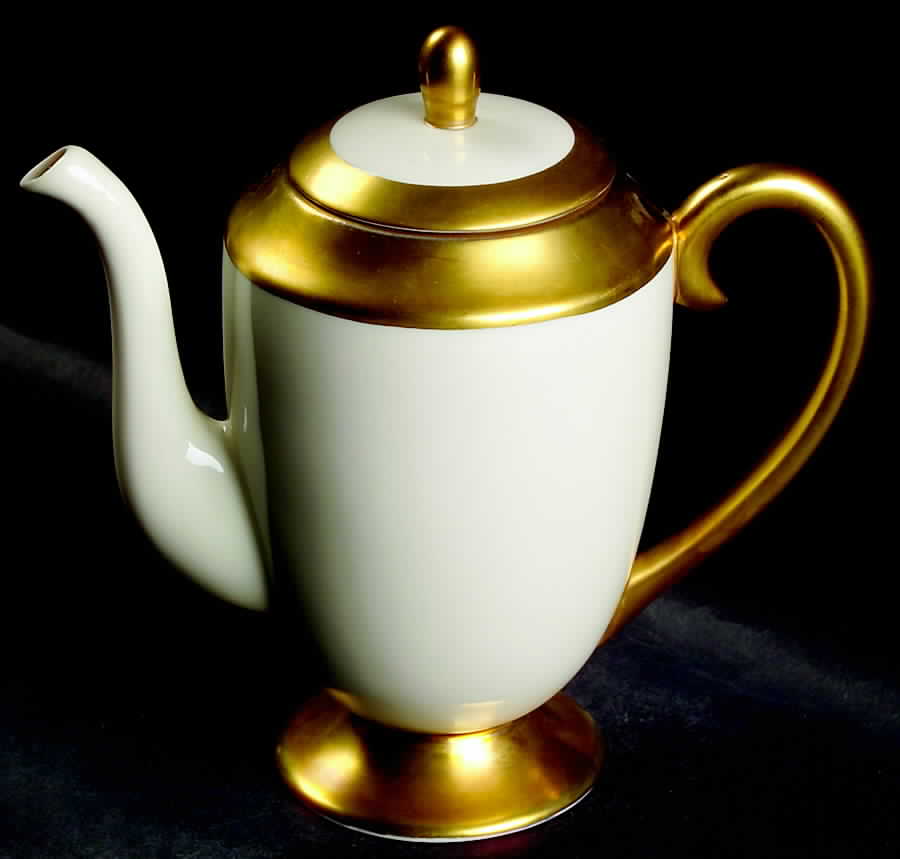 Marlo (Gold Trim, Rim, Verge) Coffee Pot & Lid by Flintridge-1