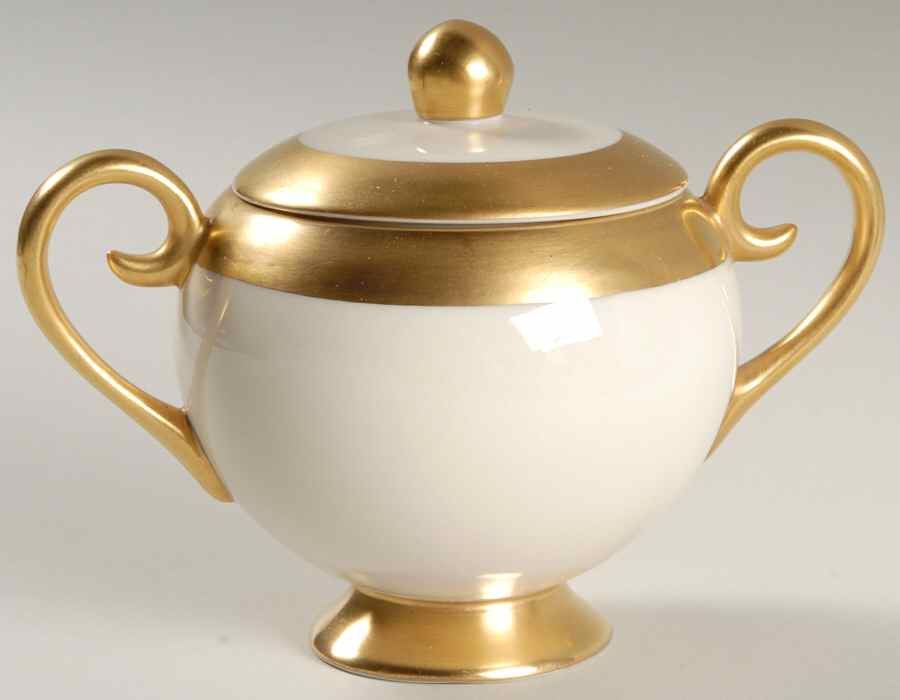 Marlo (Gold Trim, Rim, Verge) Sugar Bowl & Lid by Flintridge-1