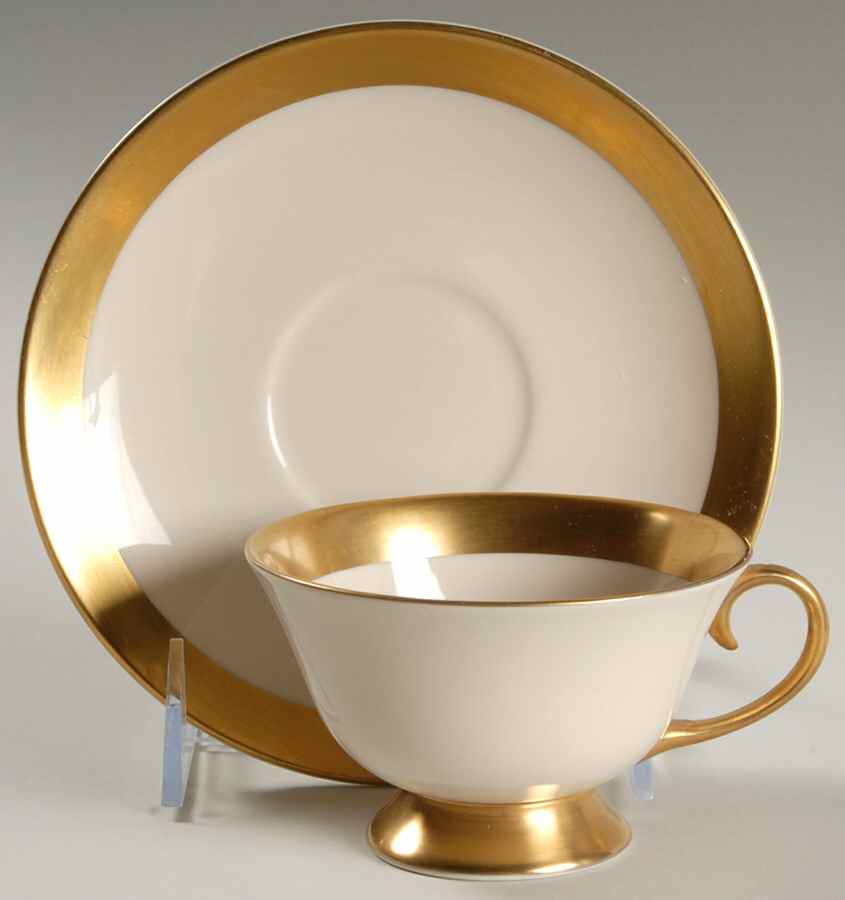 Marlo (Gold Trim, Rim, Verge) Footed Cup & Saucer Set by Flintridge-1
