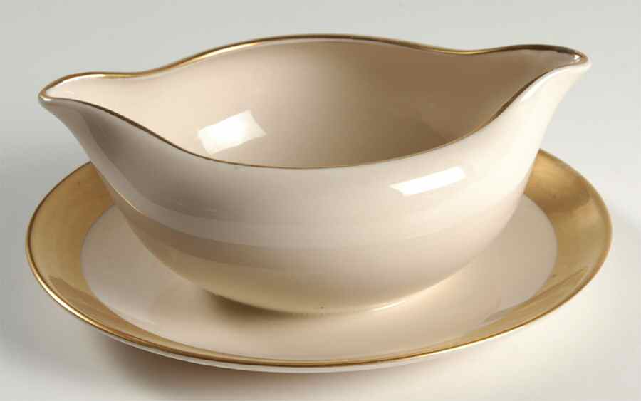 Marlo (Gold Trim, Rim, Verge) Gravy Boat with Attached Underplate by Flintridge-1