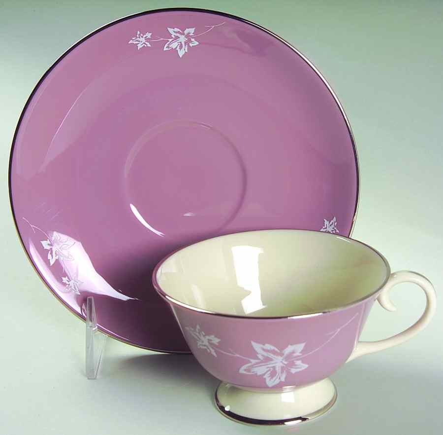 Misty Leaf Mauve Footed Cup & Saucer Set by Flintridge-1