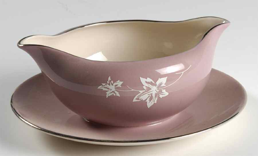 Misty Leaf Mauve Gravy Boat with Attached Underplate by Flintridge-1