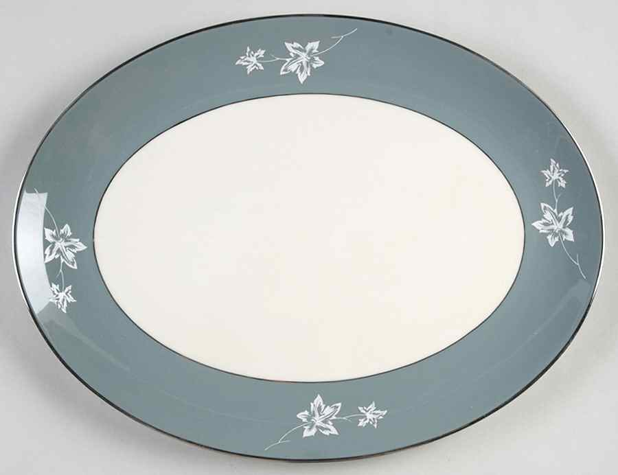 Misty Leaf Peacock Blue 14" Oval Serving Platter by Flintridge-1