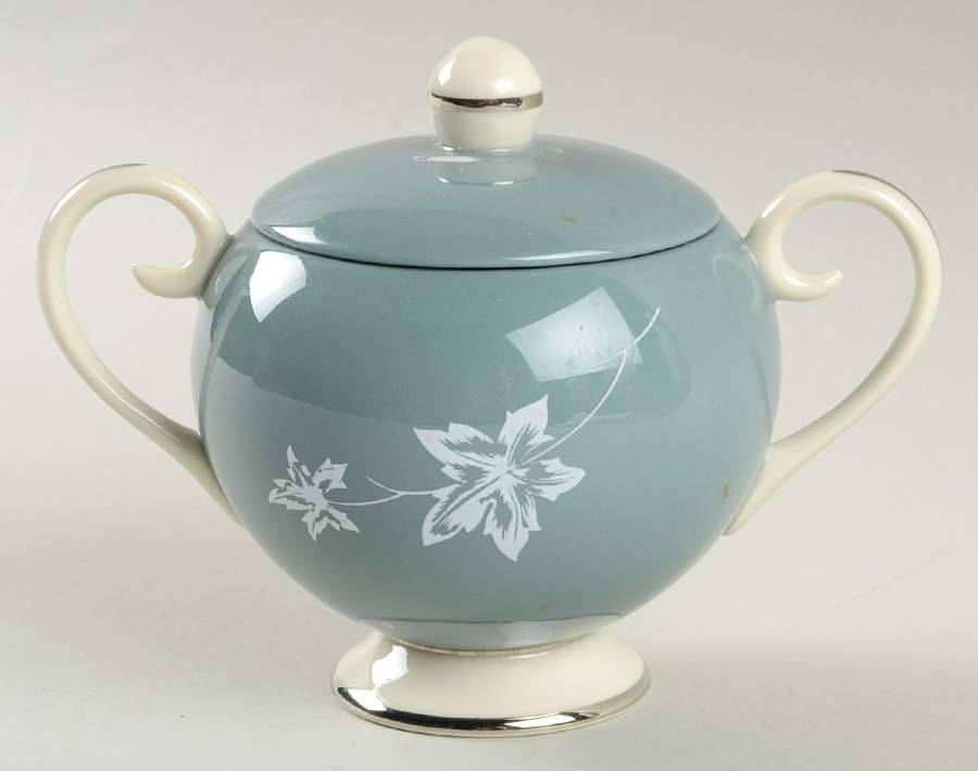Misty Leaf Peacock Blue Sugar Bowl & Lid by Flintridge-1