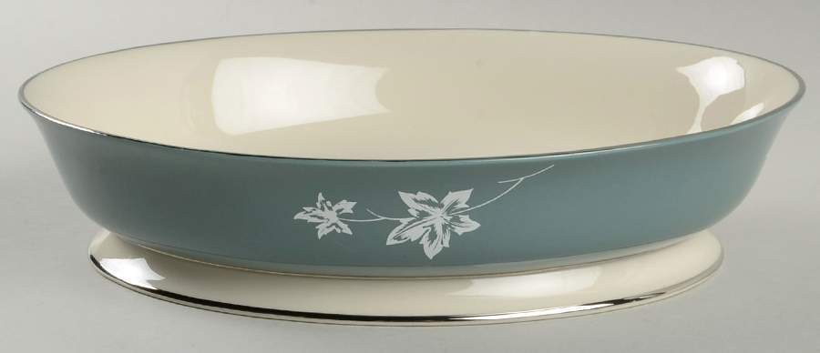 Misty Leaf Peacock Blue 10" Oval Vegetable Bowl by Flintridge-1