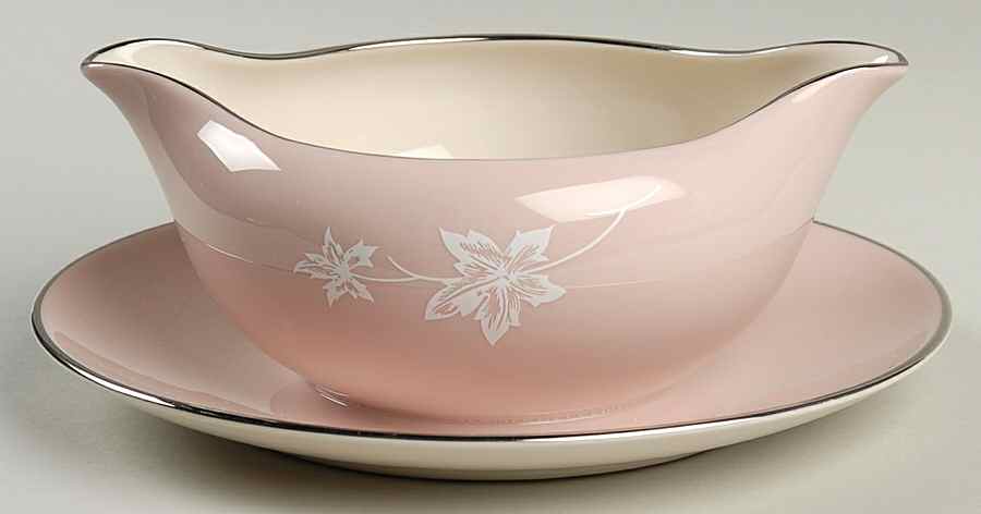 Misty Leaf Rose Gravy Boat with Attached Underplate by Flintridge-1