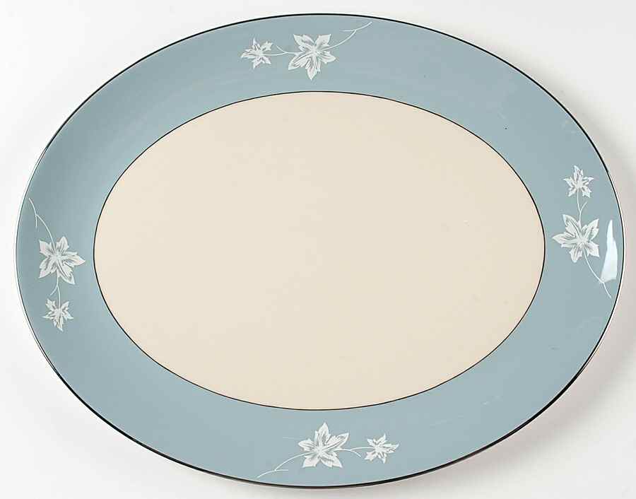 Misty Leaf Strata Blue 16" Oval Serving Platter by Flintridge-1