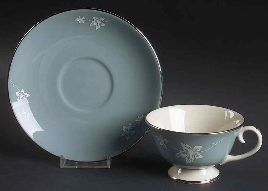Misty Leaf Strata Blue Footed Cup & Saucer Set by Flintridge-1