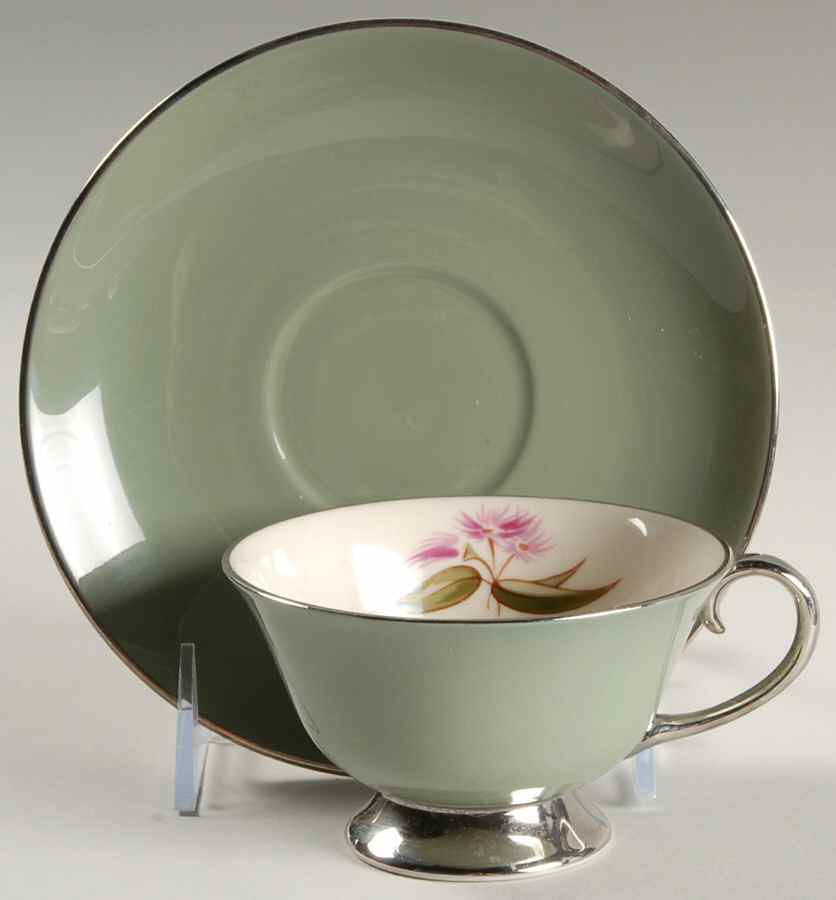 Milan Sage Green (Rim $ Coupe) Footed Cup & Saucer Set by Flintridge-1