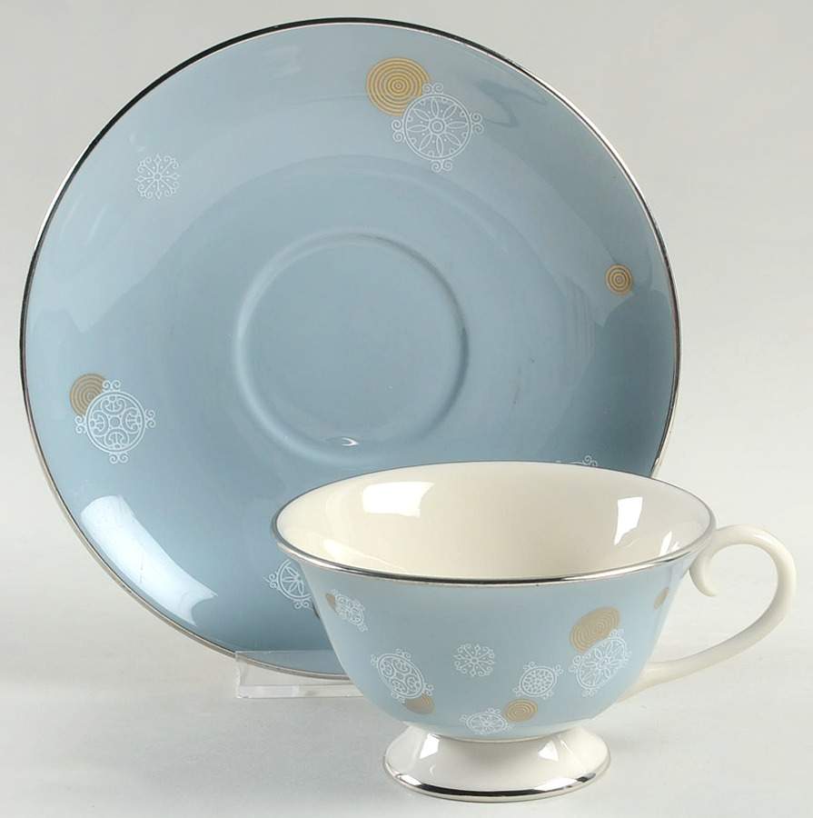 New Moon Strata Blue (Rim & Coupe) Footed Cup & Saucer Set by Flintridge-1