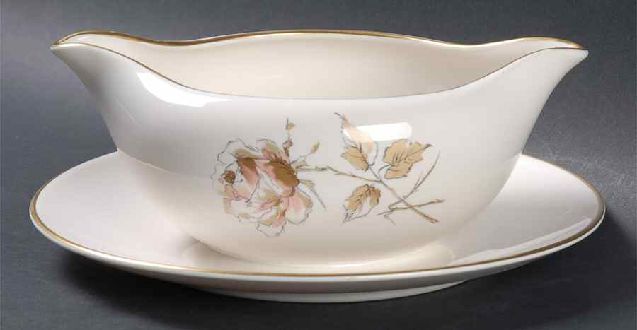 Pallette Rose Gravy Boat with Attached Underplate by Flintridge-1