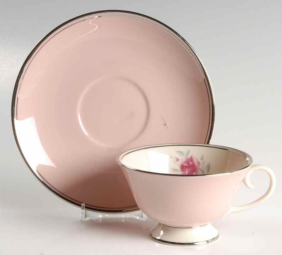 Petal Pink Rose (Rim) Footed Cup & Saucer Set by Flintridge-1