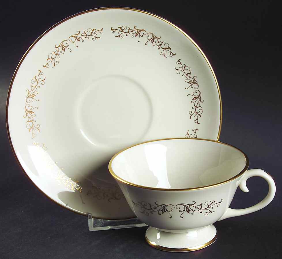 Pierra Gold (Gold Trim, Rim) Footed Cup & Saucer Set by Flintridge-1