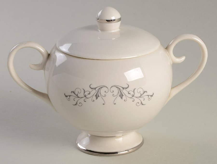 Pierra Grey (Platinum Rim) Sugar Bowl & Lid by Flintridge-1