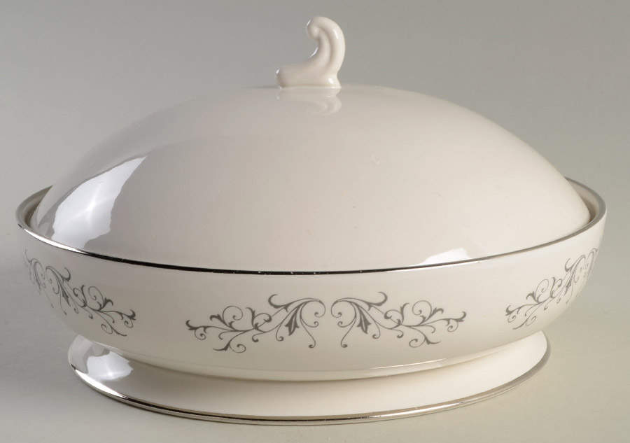 Pierra Grey (Platinum Rim) Round Covered Vegetable by Flintridge-1
