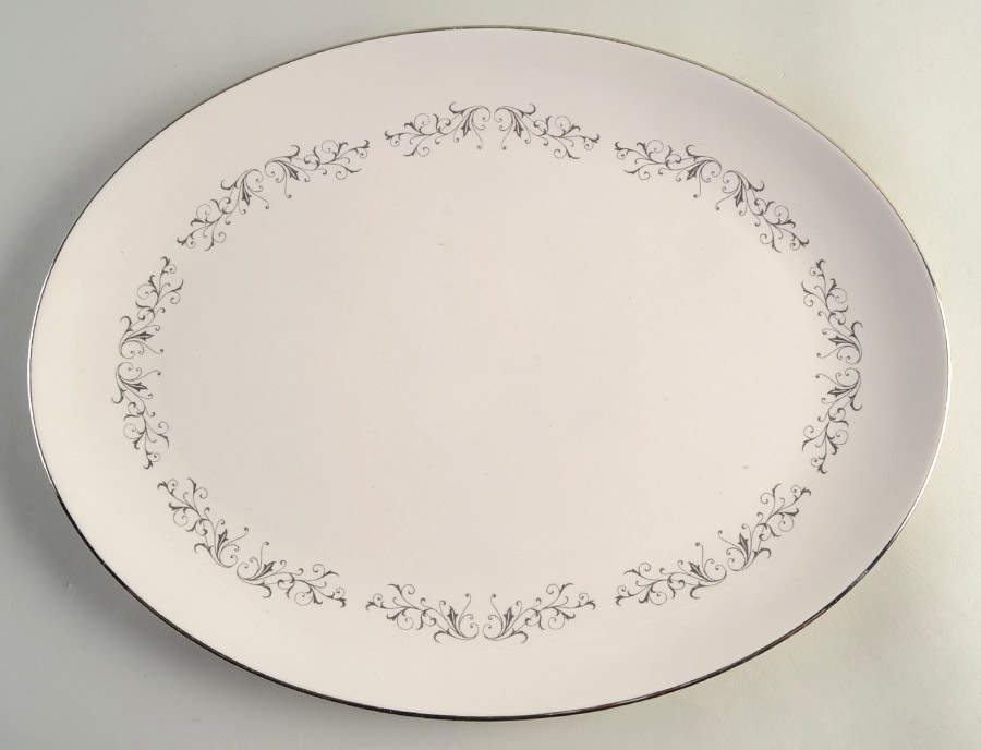 Pierra Grey (Platinum Rim) 14" Oval Serving Platter by Flintridge-1