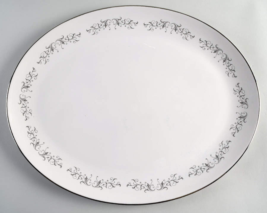 Pierra Grey (Platinum Rim) 16" Oval Serving Platter by Flintridge-1