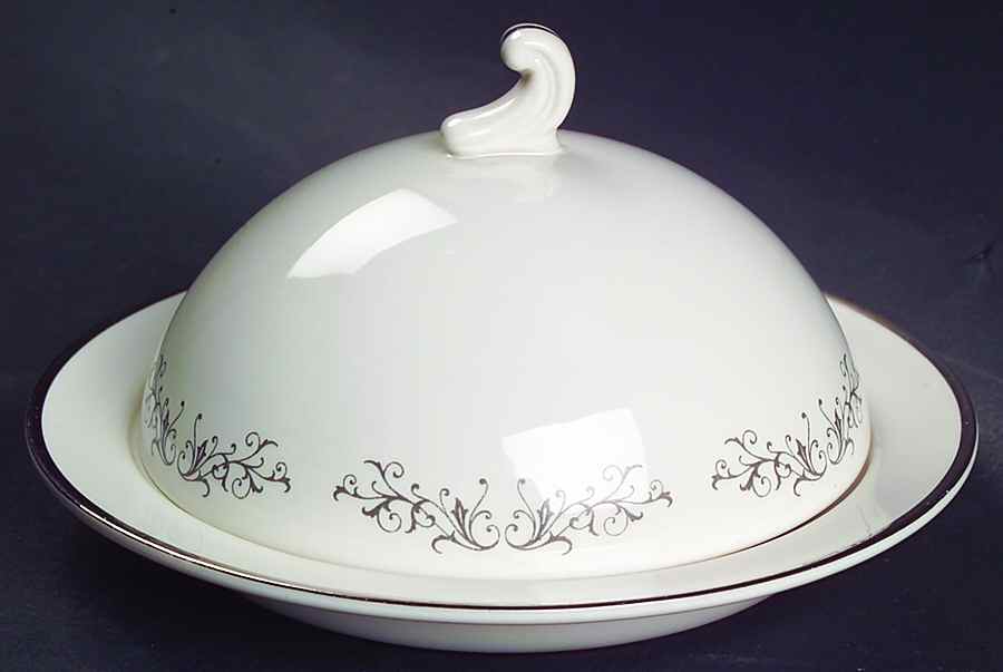 Pierra Grey (Platinum Rim) Round Covered Butter by Flintridge-1