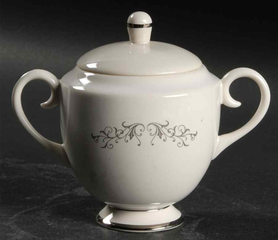 Pierra Grey (Platinum Rim) Mini Sugar Bowl & Lid by Flintridge-1