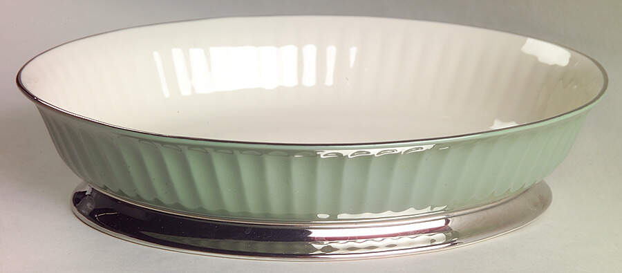 Platinum Flutes Sage Green 9" Oval Vegetable Bowl by Flintridge-1