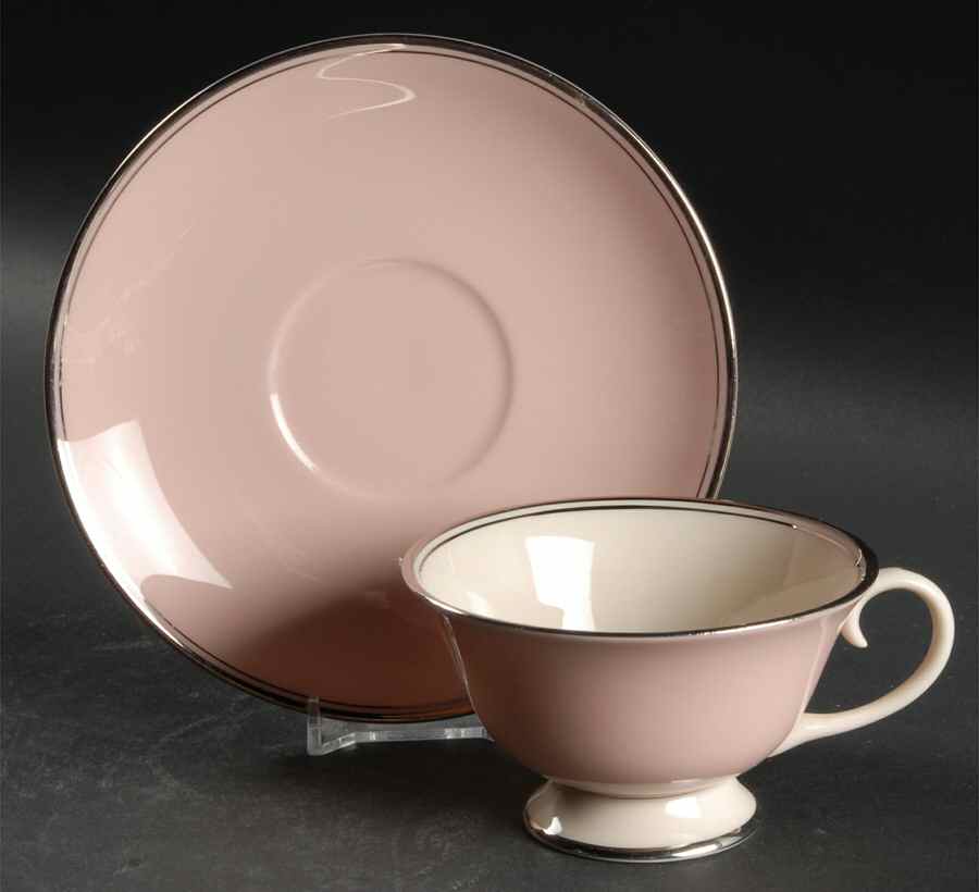 Platinum Petal Pink (Rim) Footed Cup & Saucer Set by Flintridge-1