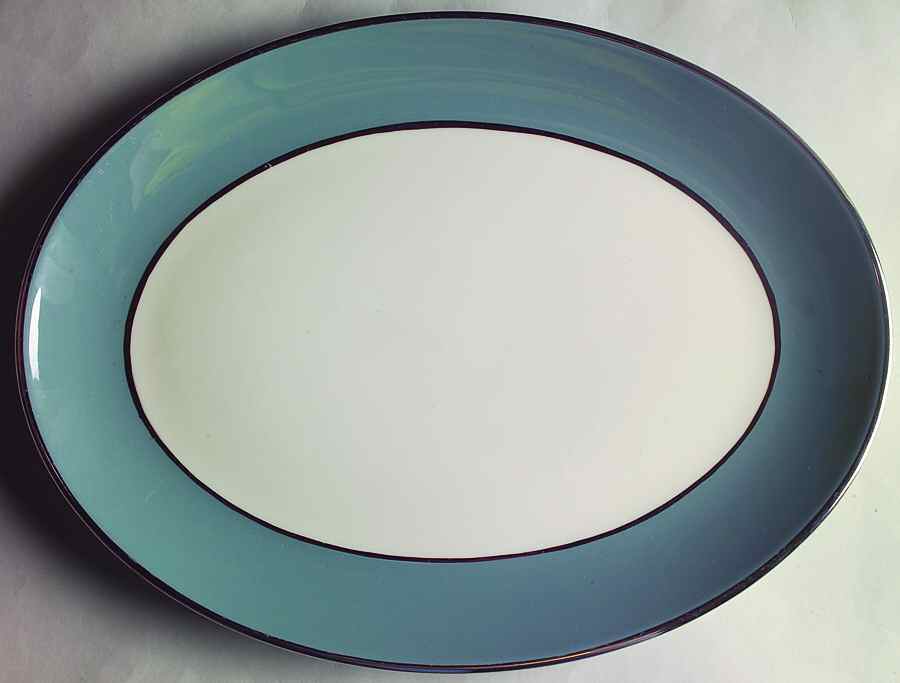 Platinum Peacock (Rim) 14" Oval Serving Platter by Flintridge-1