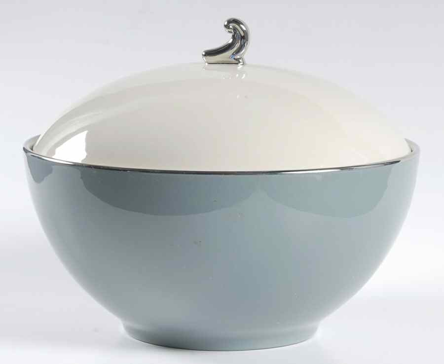 Platinum Peacock (Rim) Round Covered Vegetable by Flintridge-1