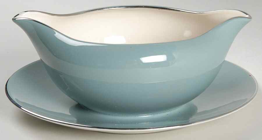 Platinum Peacock (Rim) Gravy Boat with Attached Underplate by Flintridge-1