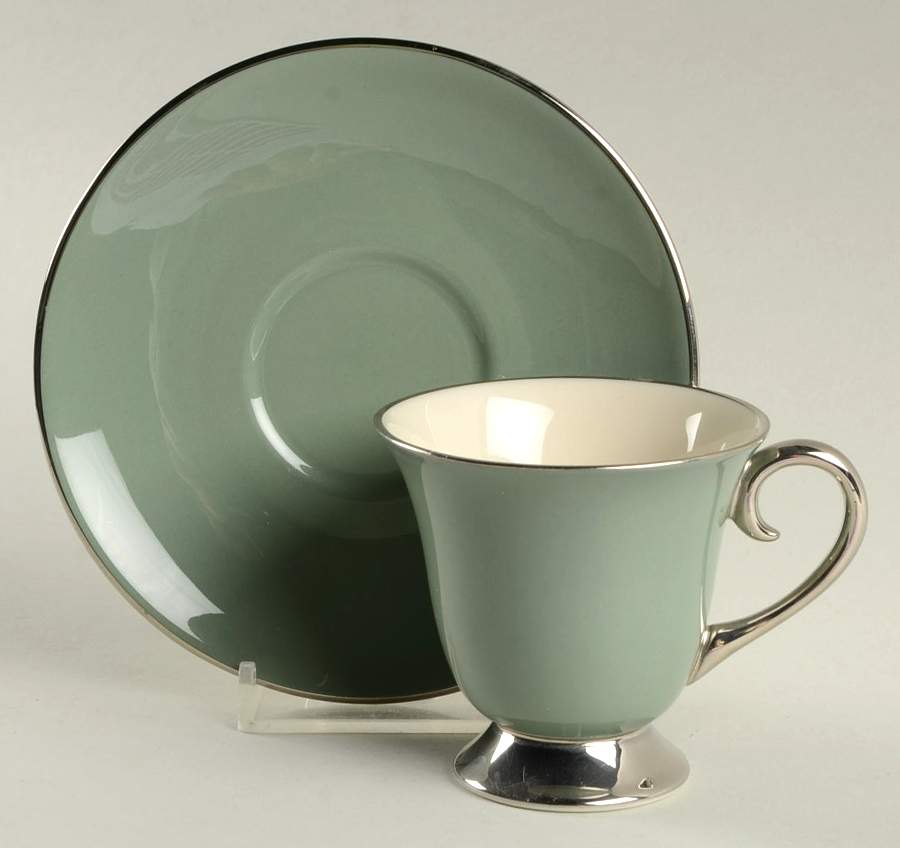 Platinum Sage (Rim & Coupe) Footed Demitasse Cup & Saucer Set by Flintridge-1