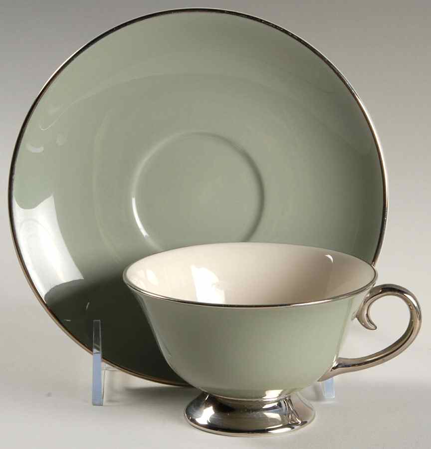 Platinum Sage (Rim & Coupe) Footed Cup & Saucer Set by Flintridge-1