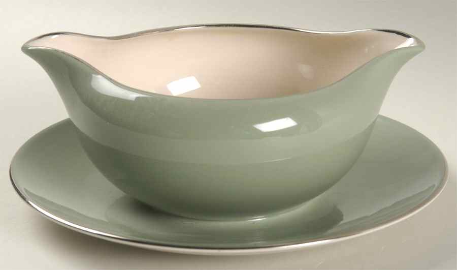 Platinum Sage (Rim & Coupe) Gravy Boat with Attached Underplate by Flintridge-1