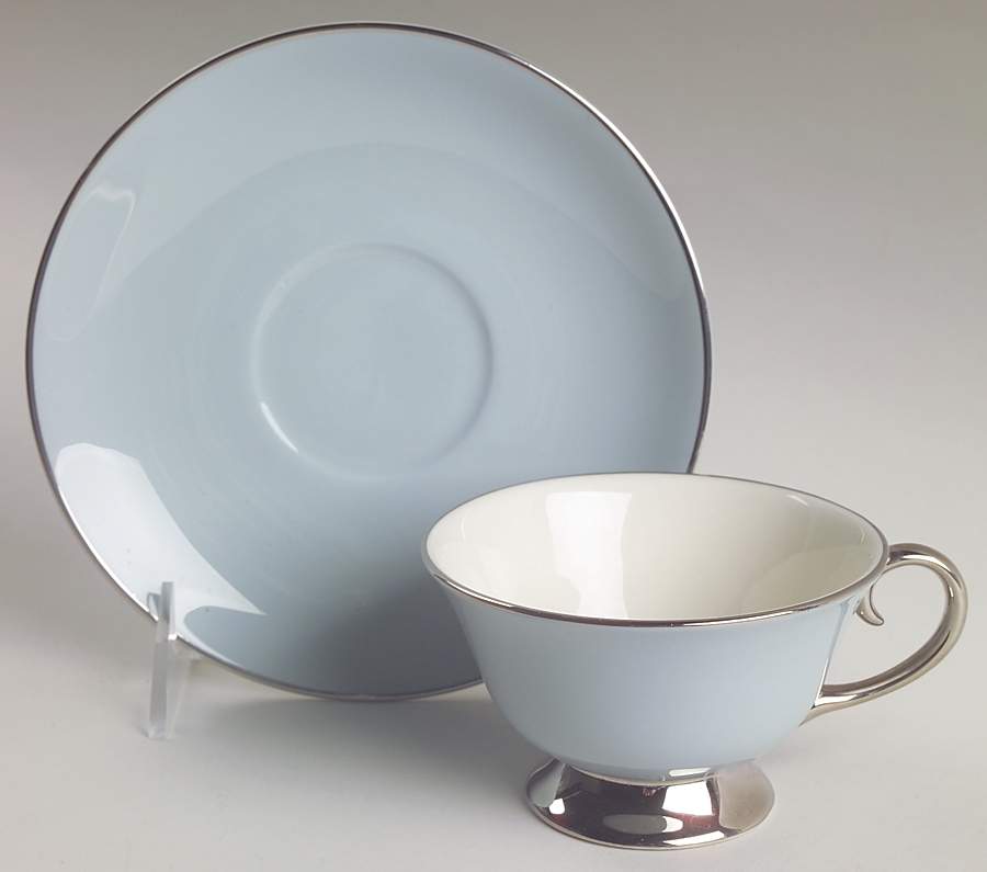 Platinum Strata Blue (Rim) Footed Cup & Saucer Set by Flintridge-1
