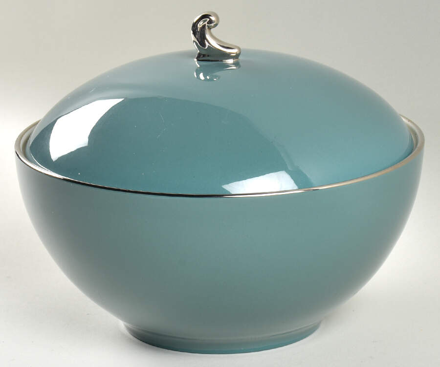 Platinum Teal (Coupe) Round Covered Vegetable by Flintridge-1