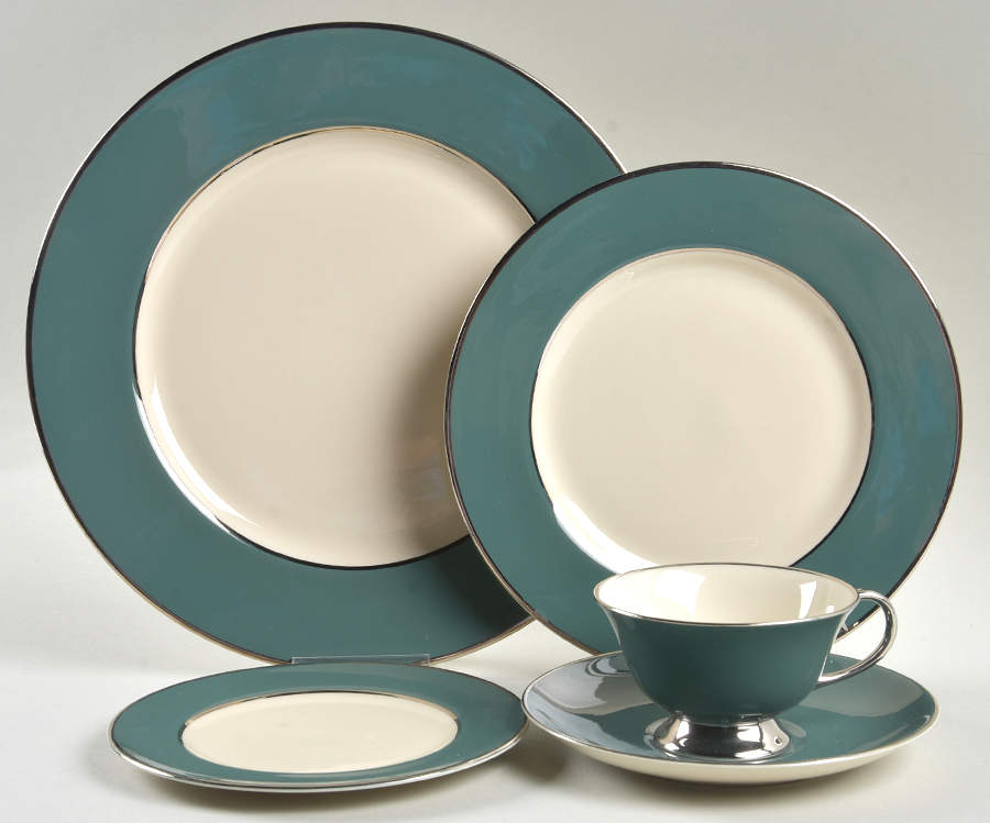 Platinum Teal (Rim) 5 Piece Place Setting by Flintridge-1
