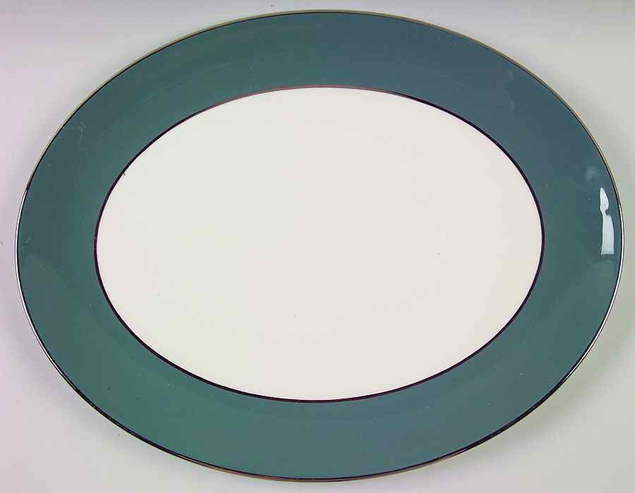 Platinum Teal (Rim) 16" Oval Serving Platter by Flintridge-1